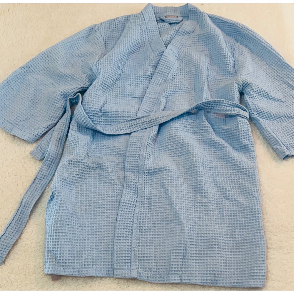 Herve Benard Collection Waffle Knit Robe Light Blue One Size Spa Wrap Belted
